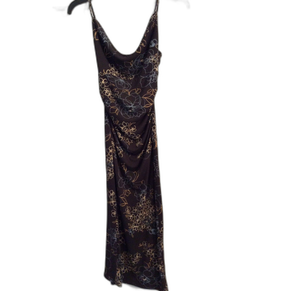 Vintage USA Maxi Dress Ruched Spaghetti Straps Floral Drape Neckline XS Y2K